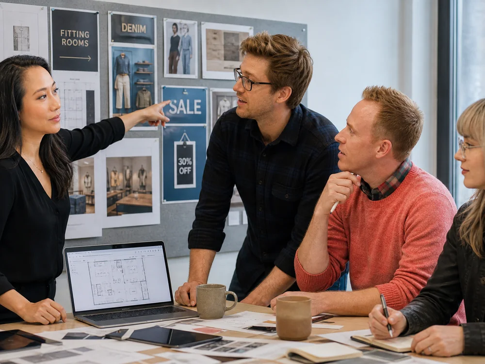 Imagine strategists and designers reviewing retail display concepts in the studio